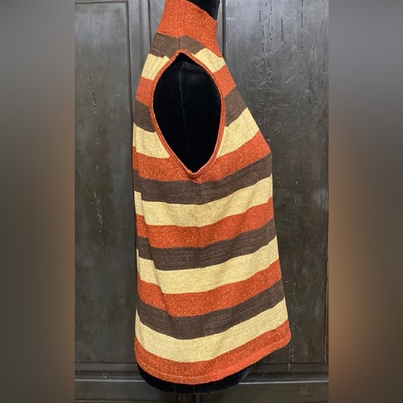 Kathy Lee metallic gold, brown & brick sleeveless mock turtleneck sweater-Medium - Picture 2 of 9